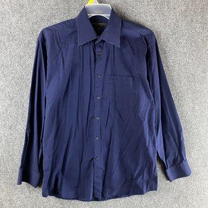 Mario Masotti Dress Shirt 16 34-35 Men's Long Sleeve Blue 100% Cotton Adults